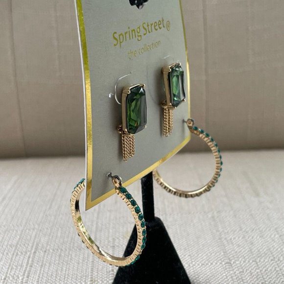 Spring Street the Collection Women Earrings GreenGold Tone Fashion Jewelry New - Picture 4 of 9